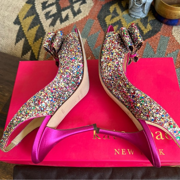 Kate Spade Charm Glitter/Sparkle Hot Pink Slingback Heels Box & Dust Bag US6 - Picture 11 of 16